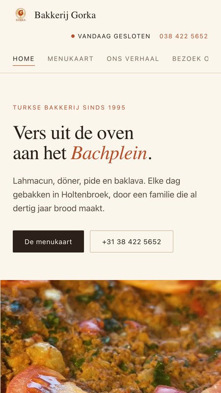 Bakkerij Gorka concept website, editorial direction, on a phone