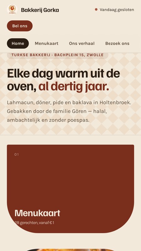 Bakkerij Gorka concept website, tilework direction, on a phone
