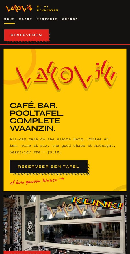 La Folie concept website, daytime-yellow direction, on a phone