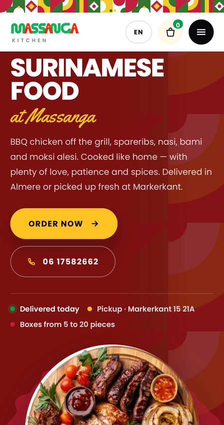 Massanga Kitchen concept website on a phone