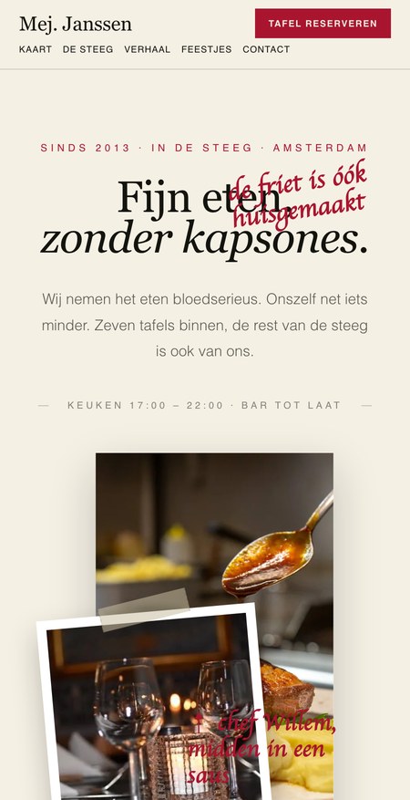 Mej. Janssen concept website, handwritten direction, on a phone