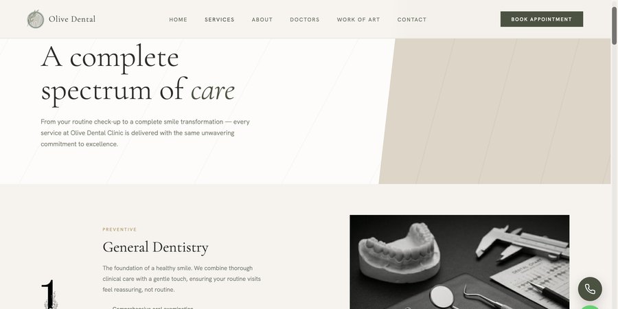 Olive Dental website, live at olivedentalclinics.com