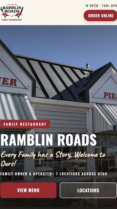 Ramblin' Roads concept website on a phone
