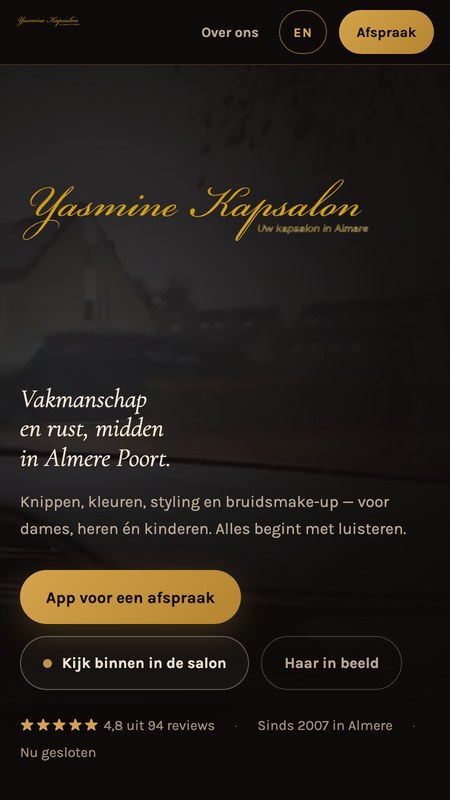 Yasmine Kapsalon concept website on a phone