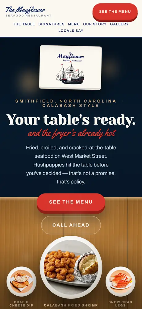 Mayflower Seafood on a phone