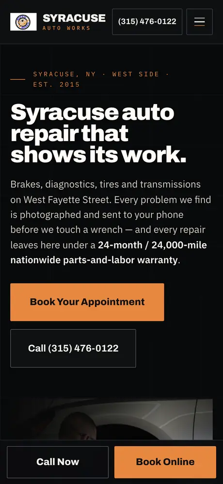 Syracuse Auto Works on a phone