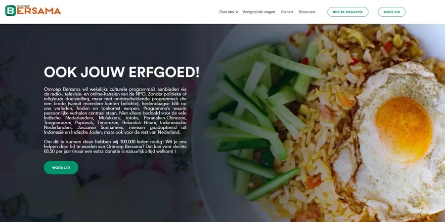 Omroep Bersama website, a broadcaster with a membership