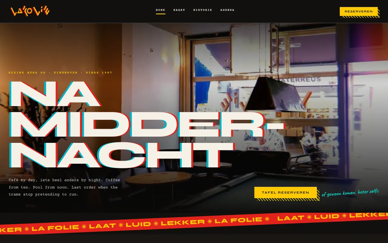 La Folie concept homepage, a café and bar in Eindhoven