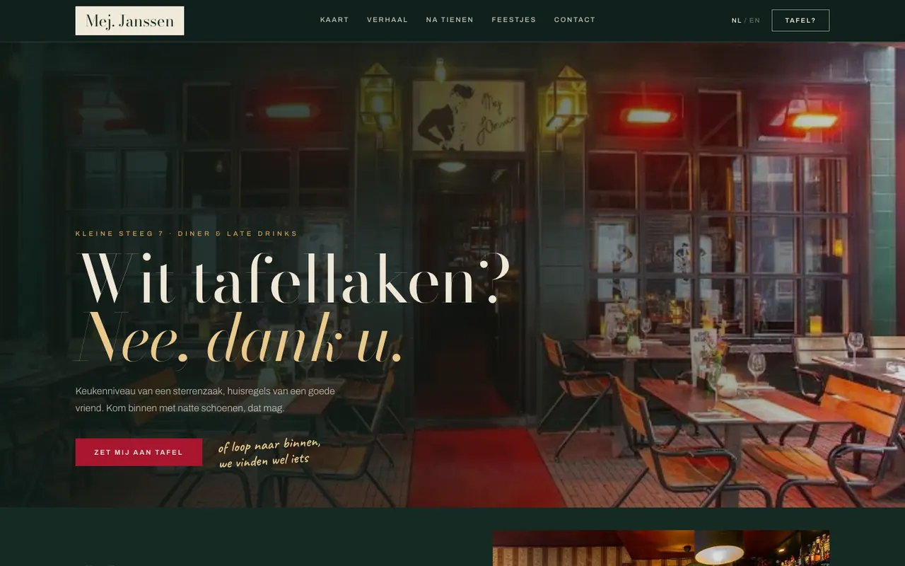 Mej. Janssen concept homepage, a restaurant in the Netherlands