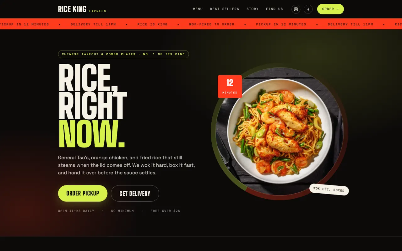 Rice King Express concept homepage, a Chinese takeout