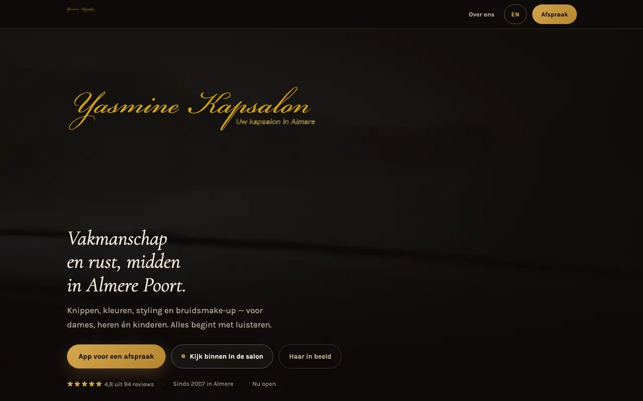 Yasmine Kapsalon concept homepage, a hair salon in Almere